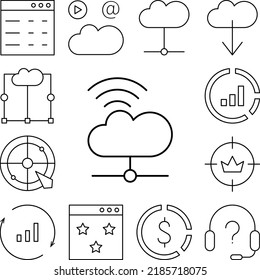 Cloud computing, wifi, SEO icon in a collection with other items