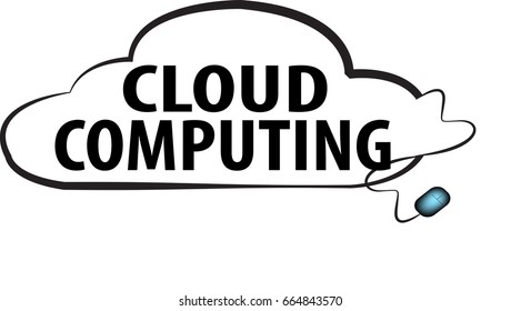 Cloud computing word text Illustration. Mouse connected to cloud concept isolated flat vector. Transparent.

