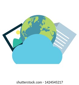 cloud computing world photo data send email vector illustration