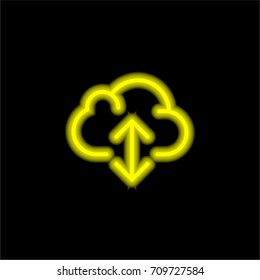 Cloud computing yellow glowing neon ui ux icon. Glowing sign logo vector