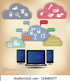 Cloud computing,Computer concept,vintage,Vector