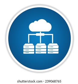 Cloud computing,Database icon on blue button,clean vector