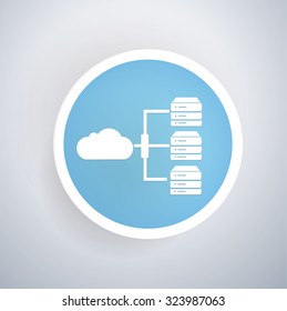 Cloud computing,Database icon on blue button,clean vector