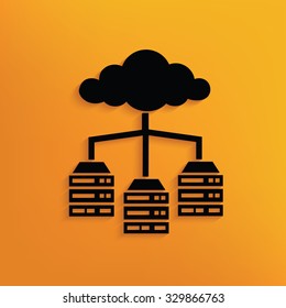 Cloud computing,database on yellow background,clean vector