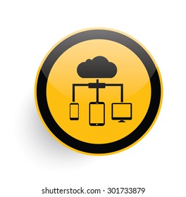 Cloud computing,Network icon design on yellow button background,clean vector