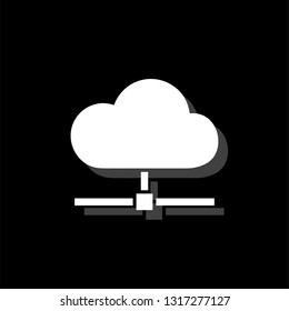 Cloud computing,server. White flat simple icon with shadow