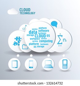 Cloud concept blue color. Mobile icons for infographics.