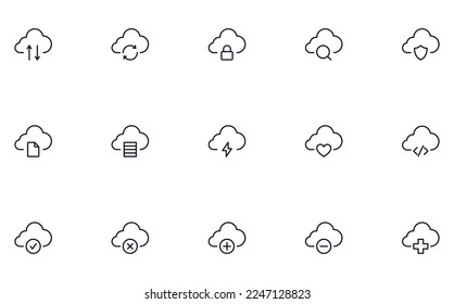 Concepto de nube. Colección de iconos modernos de línea de nube de alta calidad. Trazo editable. Símbolo lineal premium para sitios web, volantes, banners, tiendas online y empresas. 