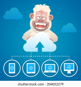 Cloud concept communication devices and character Yeti