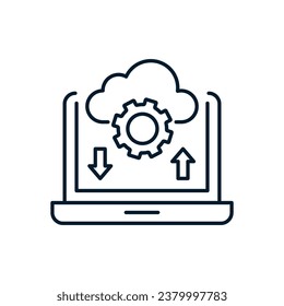 Cloud concept, data exchange. vector linear icon isolated on white background.
