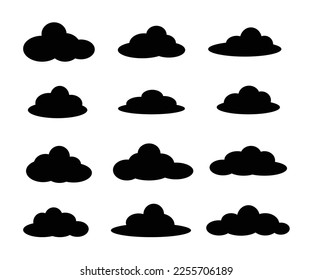 Cloud concept. Set of silhouette flat-style clouds. Cloud icon.