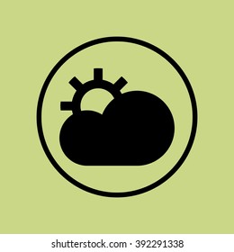 Cloud configure icon, on green background, circle border, dark outline