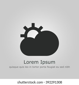 Cloud configure icon, on grey background, dark outline, example text