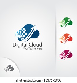 Cloud connect logo. Arrow and digital symbol design vector.