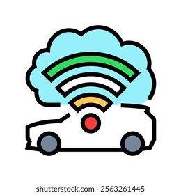 cloud connected car autonomous vehicle color icon vector. cloud connected car autonomous vehicle sign. isolated symbol illustration