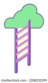 Cloud connected to ladder leading up, isolated psychology icons. Self understanding and conscience, abstract composition, growth and development. Sticker or video game element. Vector in flat style