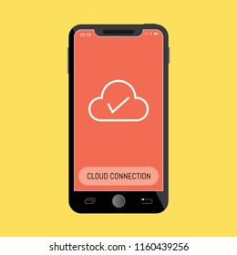 Cloud Connected Line Icon on Mobile Screen.