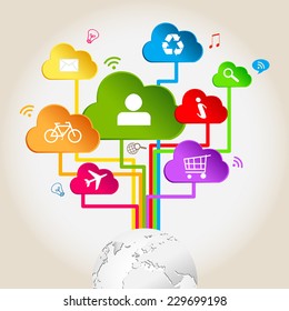 Cloud connection, colorful clouds world connection