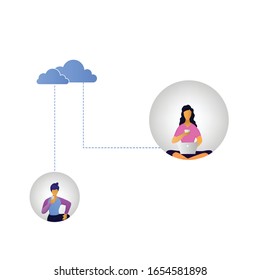 concepto de conexión en la nube, la gente usa Internet para conectar.vectorial ilustración.