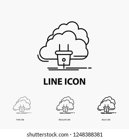 Cloud, connection, energy, network, power Icon in Thin, Regular and Bold Line Style. Vector illustration