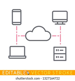 Cloud connection icon. White background. Easy changing vector with editable strokes.
