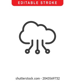 Cloud Connection Outline Icon. Cloud Integration Line Art Logo. Vector Illustration. Isolated on White Background. Editable Stroke
