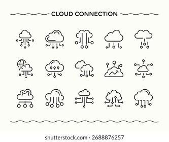 Cloud Connection related icon set. Related to web, database, technology, networking, computing, compute and more. Storage icon. Simple line vector icons. Signs for web and mobile app.