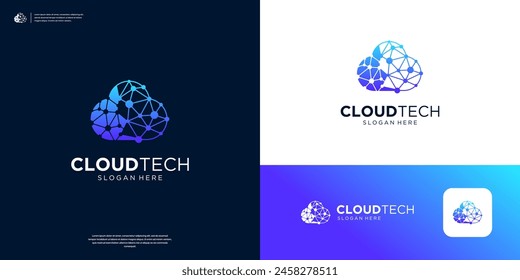 Cloud connection tech database server storage logo design.
