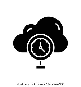 Cloud connection time black icon, concept illustration, vector flat symbol, glyph sign.