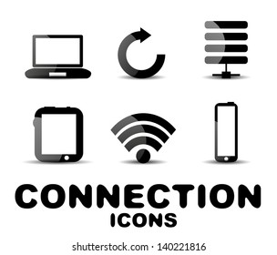 Cloud connection vector glossy black icon set