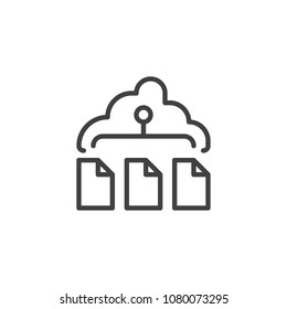 Cloud connections files outline icon. linear style sign for mobile concept and web design. Cloud storage documents simple line vector icon. Symbol, logo illustration. Pixel perfect vector graphics