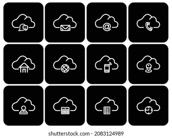 icono de contacto en la nube vector de símbolo plano con el conjunto de contactos