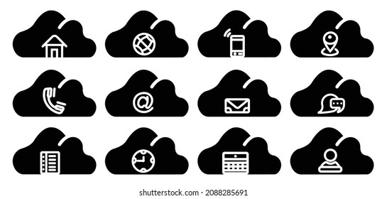 icono de contacto en la nube vector de símbolo plano con el conjunto de contactos