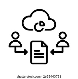 Cloud Contract Management single line icon.Cloud-based contract management platform in minimalist line design. Secure document storage, collaborative editing, and distributed contract administration. 