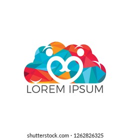 Cloud couple logo design. Couple heart in cloud vector design. Love cloud sign.