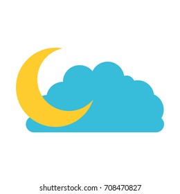 cloud and crescent moon colorful silhouette vector illustration