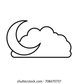 cloud and crescent moon in monochrome silhouette vector illustration