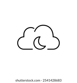 Cloud and crescent moon. Night time data sync. Online file storage. Pixel perfect, editable stroke icon