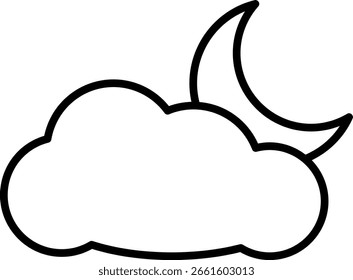 Cloud and Crescent Moon Outline Icon
