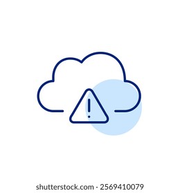 Cloud and critical alert symbol. Exclamation mark in triangle. Urgent data protection notification. Pixel perfect, editable stroke icon