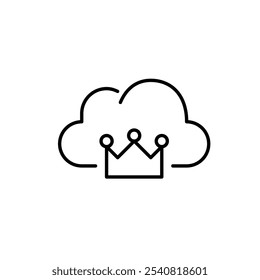 Nuvem com coroa. Soluções premium e VIP de armazenamento de arquivos de clientes. Pixel perfeito, ícone de traçado editável