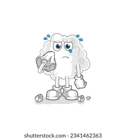 die Wolke weint mit einem Gewebe. Cartoon-Maskottvektor