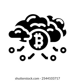 Vector de icono de glifo de minería de criptomonedas en la nube. signo de minería de criptomonedas en la nube. ilustración de símbolo aislado