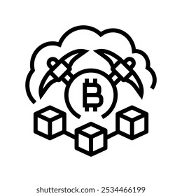 cloud cryptocurrency mining line icon vector. cloud cryptocurrency mining sign. isolated contour symbol black illustration