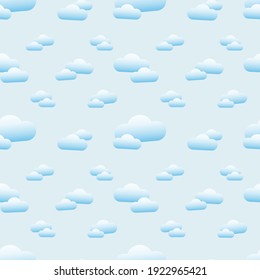 Patrón Emoji de cúmulo de nubes. Símbolos de fondo impecables del cielo blanco. Vector de iconos del clima de la silueta emoticono.
