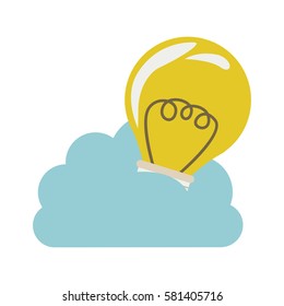 cloud in cumulus shape with light bulb with filaments vector illustration