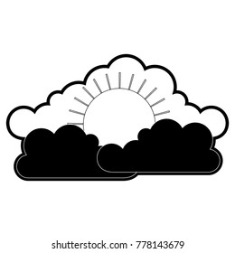 cloud cumulus and sun flat icon in black silhouette