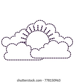 cloud cumulus and sun flat icon in purple dotted silhouette