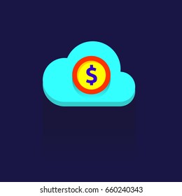 cloud currency icon, vector illustration. Flat design style on blue background. colorful. logo. Symbol