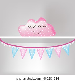 Cloud cushion,  regiment, realism, festive children's flags for the child in the nursery, set, decor, vector